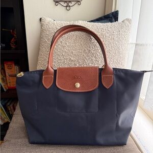 Longchamp Navy and Brown Tote Bag